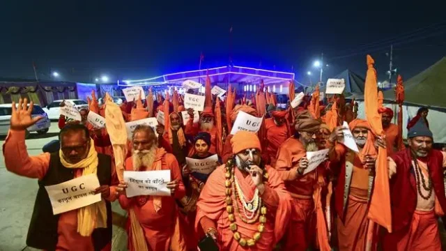 Protest by sadhus