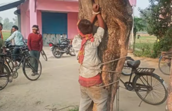 गेहूं चोरी के शक में युवक को ग्रामीणों ने पकड़ा, पेड़ से बांधकर की जमकर पिटाई